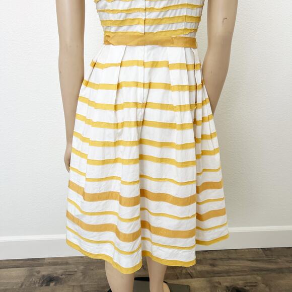 [Anthropologie] Moulinette Soeurs Golden Yellow Striped Fit & Flare Dress Size 4 - Picture 9 of 12